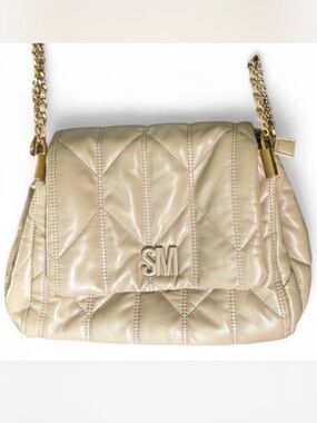 Steve Madden rich beige quilted tote bag sophisticated purse with golden chain